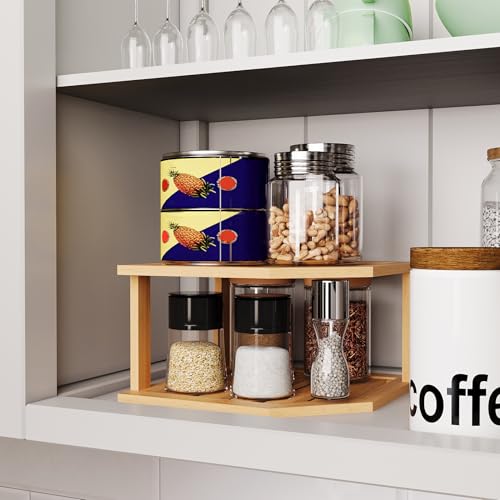 VERTORGAN 2 Tier Bamboo Plate Organizer,Corner Shelf for Kitchen | Pantry Storage,Dish Rack,Spice Rack,Corner Organizer,Kitchen Counter Shelves,Kitchen Storage,Holds Plates - color: Natural, size: 1 Pc