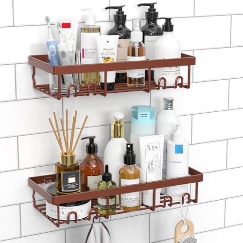 Moforoco Shower Caddy Shelf Organizer Rack, Self Adhesive Black Bathroom Shelves Basket, Home Farmhouse Wall Inside Organization and Storage Decor Rv Accessories, First Camper Apartment Essentials - color: Bronze, size: Medium