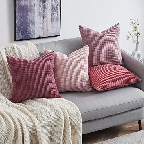 Topfinel Aesthetic Pink Room Decor Throw Pillows Covers for Couch Living Room Bedroom, Coquette Room Decorative Fluffy Corduroy Cushion Cover 18x18 Inch Set of 4 (Blush/Rose/Hot Pink) - color: Pink, size: 18" x 18" (Pack of 4)