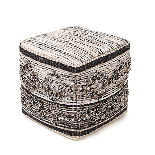 · REDEARTH · Pouf with Filler Cube Bean Bag Pouffe - Black Jasper | 100% Cotton; 17.5"x17.5"x17.5"; Storage Cube, Doubles as Footrest; Boho Decor for Living Room, Bedroom, Nursery, Kidsroom - color: Black Jasper With Filler