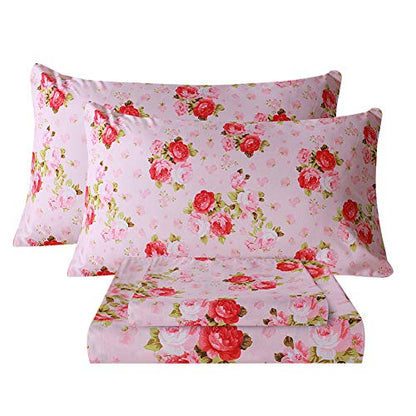 Bedlifes Floral Pattern Bed Sheet Set Twin Size, 16" Deep Pocket 3-Piece | Ultra Soft Microfiber, Breathable & Silky, OEKO-TEX Certified, Easy-Care Machine Washable, 3-Piece, All-Season Spring Bedding - color: Pink, size: Twin