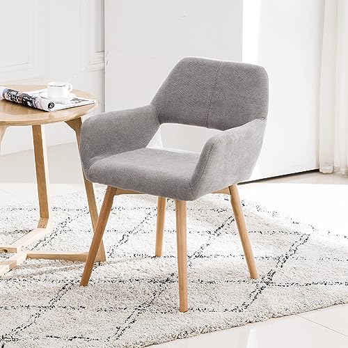 Desk Chair No Wheels Comfy Accent Chair for Living Dining Room Bedroom Vanity Chair Makeup Chair Home Office Mid Century Modern Upholstered Armchair Sofa (Gray, 1) - color: Grey