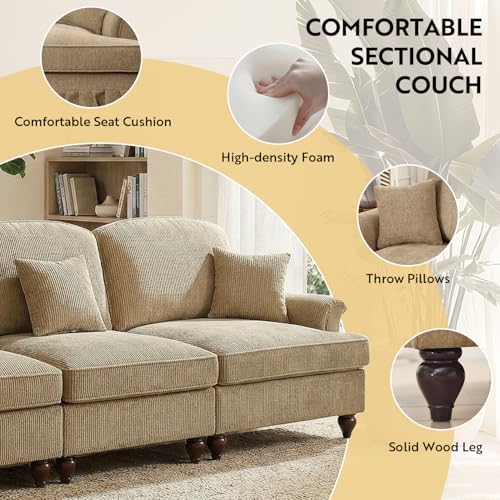 Modular Sectional Sofa Couch, Comfy Chenille Sofa with Removable Ruffled Skirt, Flared Armrests, Sturdy Legs, Convertible 3-Seat for Living Room, Bedroom, Apartment (Coffee) - color: Coffee, size: 107.1 Inch
