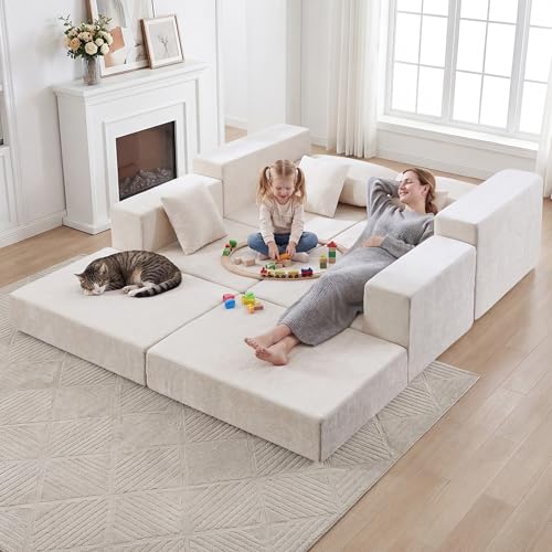79" Boneless Modular Cloud Loveseat Sofa with 2 Ottomans – Convertible L-Shaped Memory Foam Sleeper Sofa Bed, Sectional Love Seat Couches for Living Room & Apartment, No Assembly Required,Beige - color: Beige, size: 79" Boneless Loveseat
