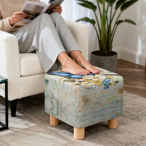 Butterfly Daisy Letter Print Stretch Ottoman Cover, Machine Washable Folding Storage Stool Furniture Protector Removable Slipcovers for Ottomans with Elastic Bottom - color: Butterfly Daisy Letter