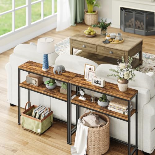 Simple Trending Console Table, 2-Tier Narrow Sofa Table, Rustic Brown | Entryway Table with Storage Shelf, Metal Frame, Adjustable Feet Pads, for Entryway, Living Room, 8 x 31.75 x 31.25Inches - size: 2-Tiers Sofa Table