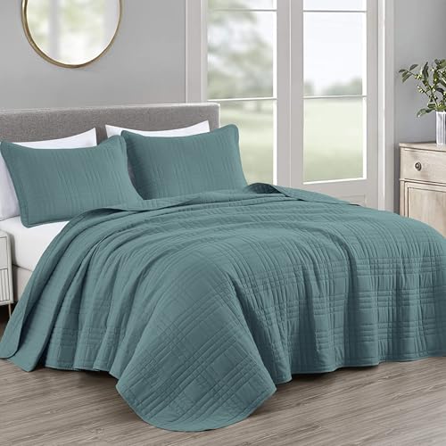 Chezmoi Collection Kingston King Size Bedspread Set, 3-Piece Blue Oversized Quilted Microfiber Lightweight Bedspread Coverlet (118"x106") for All Seasons - color: Blue, size: King