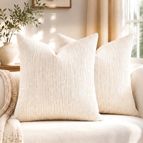 Off-White Chenille Pillow Covers 20"x20" Set of 2, Thick Soft Textured Couch Throw Pillow Covers, Textured Decorative Pillow Covers for Sofa Couch Living Room Bedroom - color: Off-white, size: 20" x 20" (Pack of 2)