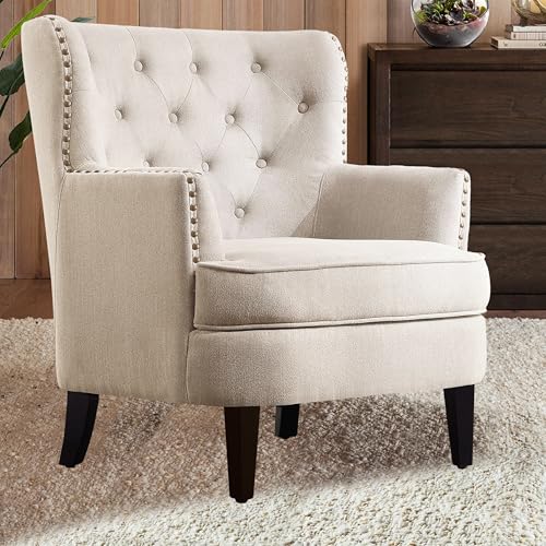 Rosevara Atlas Mid-Century Modern Accent Chair - Upholstered Lounge Arm Chair with Soft Cushion for Small Spaces - color: Pearl Velvet