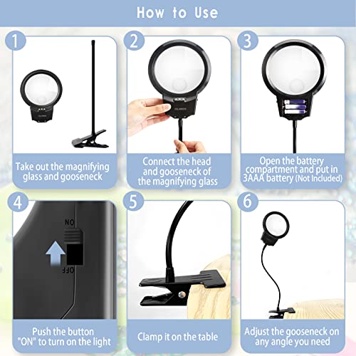 5D Diamond Painting Tools, LED Light with Magnifiers for Diamond Painting, 4X & 6X Magnifier LED Light with Clip and Flexible Neck, 5D Diamond Painting and Cross Stitch Tool Accessory Magnifier Lamp - color: Black
