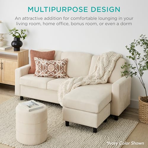 Best Choice Products Upholstered Sectional Sofa for Home, Apartment, Dorm, Bonus Room, Compact Spaces w/Chaise Lounge, 3-Seat, L-Shape Design, Reversible Ottoman Bench, 680lb Capacity - Light Blue - color: Linen - Light Blue