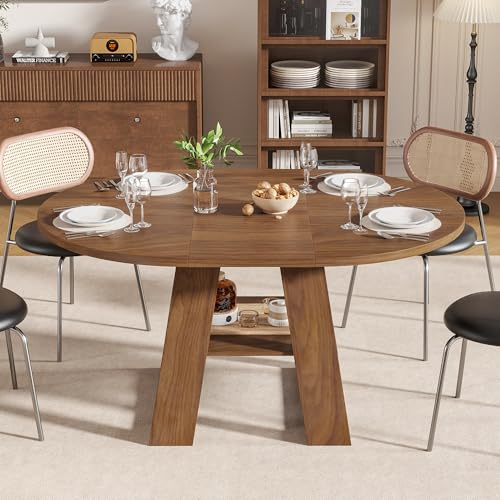 43.3"-59" Extendable Round Oval Dining Table for 4-8 with Storage Shelf | Modern Kitchen Oval Dining Table with Removable Leaves,Space Saving Extendable Table Wood Base for Kitchen Living Room Walnut - color: Walnut Style 2