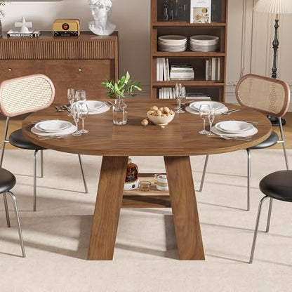 43.3"-59" Extendable Round Oval Dining Table for 4-8 with Storage Shelf | Modern Kitchen Oval Dining Table with Removable Leaves,Space Saving Extendable Table Wood Base for Kitchen Living Room Walnut - color: Walnut Style 2