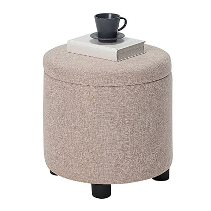 Designs4Comfort Round Accent Storage Ottoman with Reversible Tray Lid - color: Tan Fabric
