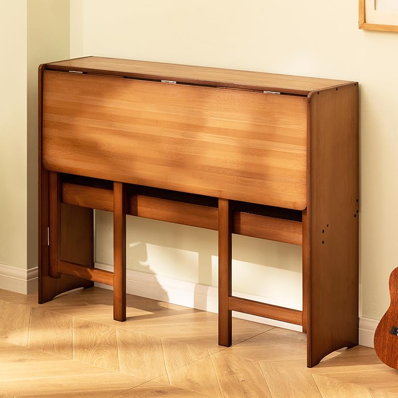 Bamboo Folding Desk, Mid Century Modern Sturdy & Space-Saving Hideaway Desk for Home Office Bedroom Small Spaces, Fold Out Desk with Storage Ergonomic Height Murphy Desk (Walnut) - color: Walnut