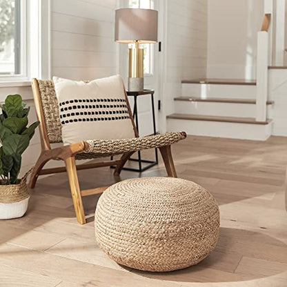 Decor Therapy Round Pouf Ottoman Footrest, Natural Jute Woven, Boho Pouf, Bohemian Style Casual Seating for Living Room, Bedroom, Patio Decor 19"x 19"x 10.5"