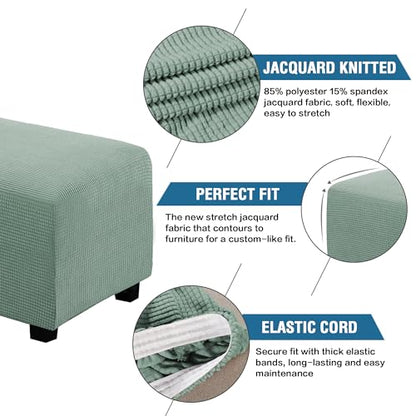 H.VERSAILTEX Ottoman Cover Slipcover Rectangle Fit Length 29"-34" Footrest Sofa Slipcovers Stool Cover Footstool Protector Covers Feature Stretch Thick Soft Jacquard Fabric Removable Washable - Sage - color: Sage, size: Rectangle-Large