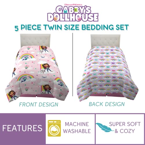 Gabby's Dollhouse Kids Twin Size Bedding, 5 Piece Super Soft Cozy Reversible Comforter and Sheet Set with Sham, (Officially Licensed Product) By Franco - color: Gabby's Dollhouse, size: Twin