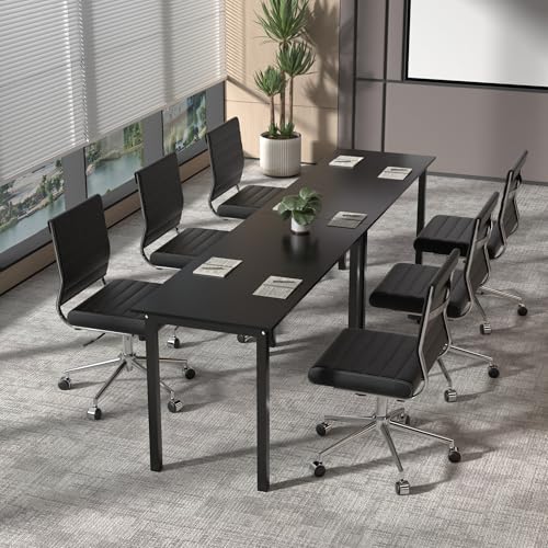 Okeysen Armless Office Desk Chair, Mid Back Ergonomic Swivel Conference Room Chair, Adjustable Height PU Leather Home Desk Chair, Modern Small Rolling Computer Task Chair, Black - color: Black