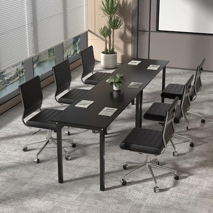 Okeysen Armless Office Desk Chair, Mid Back Ergonomic Swivel Conference Room Chair, Adjustable Height PU Leather Home Desk Chair, Modern Small Rolling Computer Task Chair, Black - color: Black