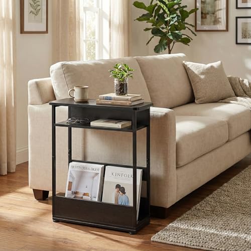 Narrow Side Table,3-Tier Slim End Table with Storage Shelf,Modern Sofa Table Thin Side Table for Narrow and Small Spaces, Skinny Bedside Table Small Nightstand with Magazine Rack Space Saving/Black - color: Black