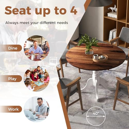 GIANTEX Round Dining Table, 39" D X 29" H, Rubber Wood Pedestal Table W/Round Tabletop & Curved Trestle Legs, 4-Person Dinner Table for Kitchen, Dining Room, Restaurant (Walnut & White) - color: Walnut & White