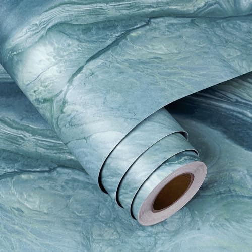 FunStick Thick Blue Liquid Marble Contact Paper for Countertops Waterproof Blue Marble Wallpaper Peel and Stick Countertops for Kitchen Bathroom Removable Marble Wall Paper for Cabinets Desk 15.8"x80" - size: 15.8" x 78.8"