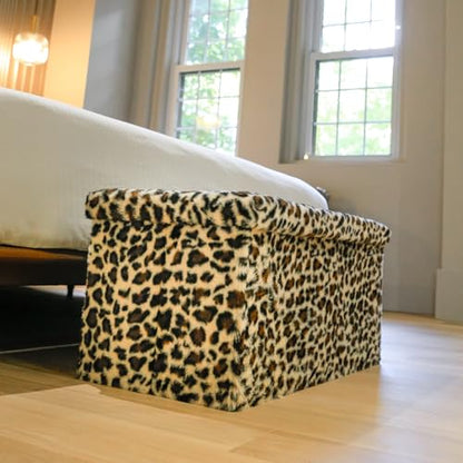 Luxe Faux Fur Storage Ottoman, Leopard, 30 x 15 x 15 in | Engineered Wood, Tool-Free Assembly, Modern Style, Seat And Footrest - color: Leopard, size: 30"D x 15"W x 15"H