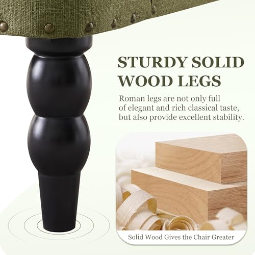 HUIMO Accent Chair, Tufted Upholstered Club Chair, Olive Green | Tufted upholstered club chair with lumbar pillow and solid wood legs. Suitable for living rooms, bedrooms, and reading nooks. - color: Green