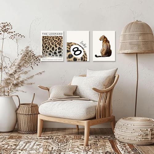Trendy Leopard Wall Art Set of 3 Preppy Cheetah Wall Art,Funky Lucky 8 Ball Posters Prints Preppy Room Decor Aesthetic Cheetah Print Wall Decor for Girls Bedroom Apartment Dorm,Framed,12x16inch - color: Trendy Leopard, size: 12x16inchx3pcs