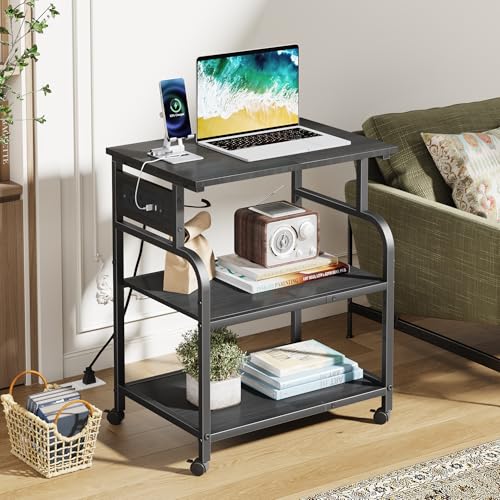 YAOHUOO 3 Tier Large Printer Stand with Power Outlet/Adjustable Shelf | 22"x15" Large Top,Fit 2-3 printers,Rolling Cart with Wheels,Table for Home Office,Fit 3D Printer/Heat Press/Laser,Black - color: Black, size: 22"×15"