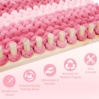 48" Chunky Blanket Loom, Adjustable Wooden Knitting Loom for DIY Crafts | Extra Large Hand Knitting Tool for Making Cozy Blankets, Throws, Home Decor Projects and Handmade Gifts for Beginners