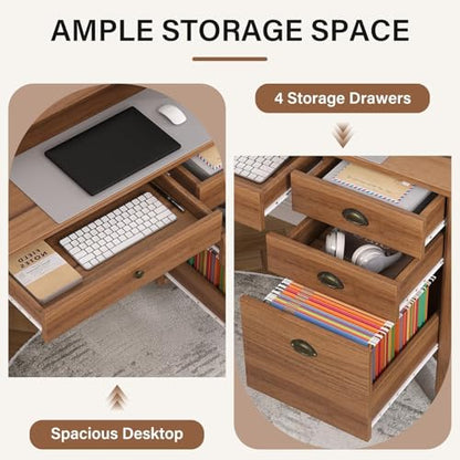 4 EVER WINNER Desk with Drawers, 47'' Small Desk with Monitor Stand and File Drawer, Computer Desk with Storage for Bedroom, Living Room, Small Spaces, Walnut - color: Brown