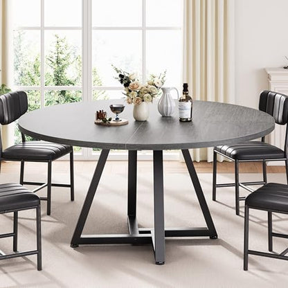 Jocoevol 51“ Round Kitchen Dining Room Table for 6-8, Circle Dining Dinner Table with Pedestal Metal Frame, Space Saving Wood Industrial Furniture for Small Space (Grey, 51In) - color: Grey