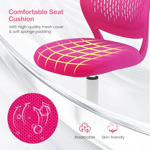 Giantex Kids Desk Chair, Adjustable Children Study Chair, Swivel Armless Mesh Task Office Chair, Computer Desk Chair with Adjustable Height & Lumbar Support, Rose - color: Rose