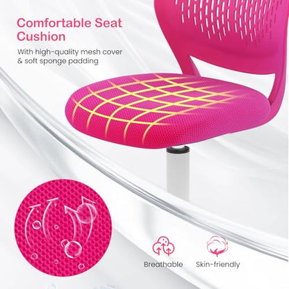 Giantex Kids Desk Chair, Adjustable Children Study Chair, Swivel Armless Mesh Task Office Chair, Computer Desk Chair with Adjustable Height & Lumbar Support, Rose - color: Rose