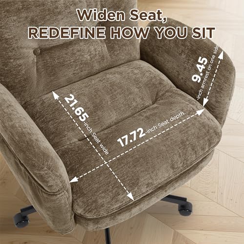 FiveWillowise Cross Legged Office Chair with Flip-up Arms&Low Back,Brown | Criss Cross Chair With Thicken Wide Seat,Lounge Makeup Vanity Chairs with Side Pockets,Comfy Home Office Desk Chair,Chenille - color: Brown