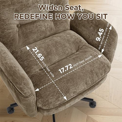 FiveWillowise Cross Legged Office Chair with Flip-up Arms&Low Back,Brown | Criss Cross Chair With Thicken Wide Seat,Lounge Makeup Vanity Chairs with Side Pockets,Comfy Home Office Desk Chair,Chenille - color: Brown