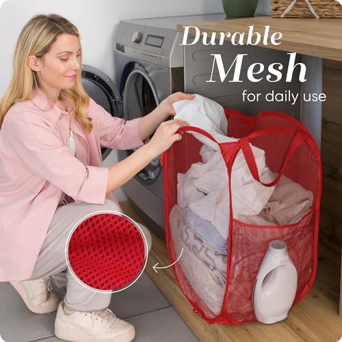 Handy Laundry Collapsible Mesh Pop Up Laundry Hamper 2-Pack – Space-Saving, Breathable Basket with Wide Opening & Side Pocket, Durable & Foldable for Clothes, Storage, Travel, Dorm, Red - color: Red, 2-PACK