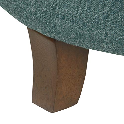 HomePop by Kinfine Fabric Upholstered Round Storage Ottoman - Button Tufted Ottoman with Removable Lid, Teal Woven - color: Teal Woven