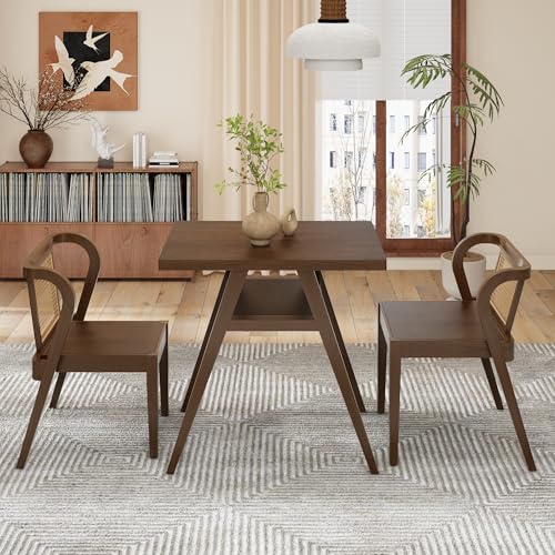 3-Piece Modern Dining Set with Stackable Dining Chairs, Solid Wood Square Table and Chair Breakfast Table Set for 2 Person, Space Saving Dinette for Dining Room, Kitchen, Living Room, Dark Walnut - color: Dark Walnut