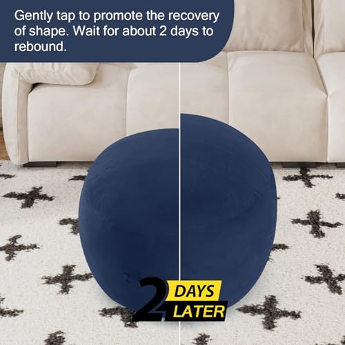 MeMoreCool Round Pouf Ottoman Foot Rest 20x15 Inches, Navy | Navy Round Pouf Footstool, Soft Foam Stuffed Circle Foot Rest for Living Room Bedroom - color: Striped Navy