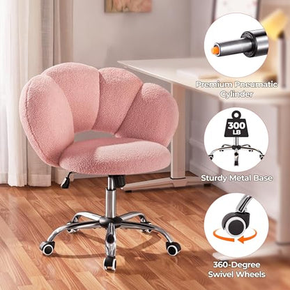 Yaheetech Pink Petal Boucle Makeup Vanity Desk Chair with Wheels, Swivel | Soft foam-padded boucle fabric fits vanity, bedroom, office or sewing desks; adjustable height, swivel wheels, fast assembly. - color: Pink