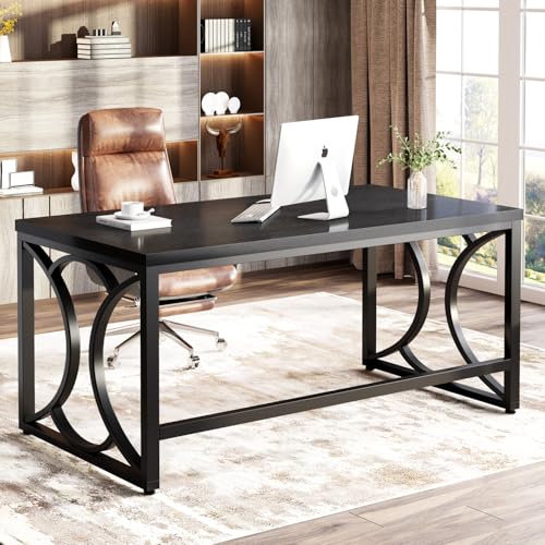 HSH Black Computer Desk,55 Inch Metal Wooden Home Office Writing Desk | Industrial Executive Desk for Work , Modern Student Gaming Computer PC Table,Work from Home,Sturdy Metal Frame,Easy Assembly - color: Black Oak