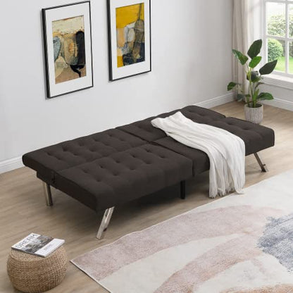Convertible Futon Sofa Bed, Modern 68'' Faux Leather Sleeper Couch for Living Room,Guest Bed, Adjustable Backrest, Upholstered Recliner Chair, Loveseat for Compact Small Space Living Room (Brown New) - color: Brown New
