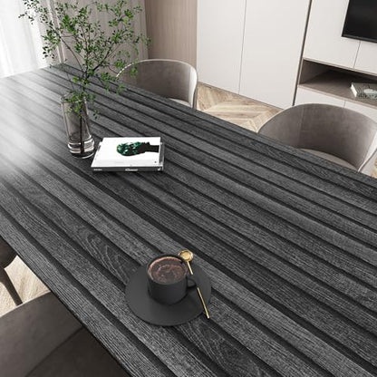 VEELIKE Charcoal Black Wood Slat Peel and Stick Wallpaper 24''x118'' Modern Wood Panel Look Contact Paper Waterproof Self Adhesive Slat Vinyl Wall Covering for Living Room Bedroom Office Accent Walls - color: Charcoal Black, size: 24" x 118"