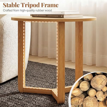 GIANTEX Round Nesting Coffee Table Set of 2, Wood End Tables, Natural | Thickened Top & Solid Rubber Wood Legs, Farmhouse Sofa Side Table for Small Spaces Living Room Bedroom - color: Natural