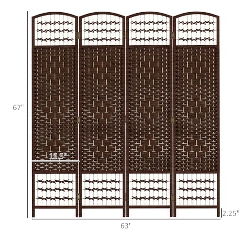 HOMCOM 4 Panel Room Divider, Folding Privacy Screen, 5.6', Brown | Room Separator, Wave Fiber Freestanding Partition Wall Divider - color: Brown, size: 4 Panel