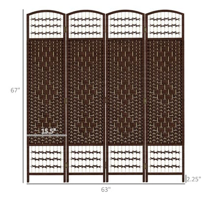 HOMCOM 4 Panel Room Divider, Folding Privacy Screen, 5.6', Brown | Room Separator, Wave Fiber Freestanding Partition Wall Divider - color: Brown, size: 4 Panel