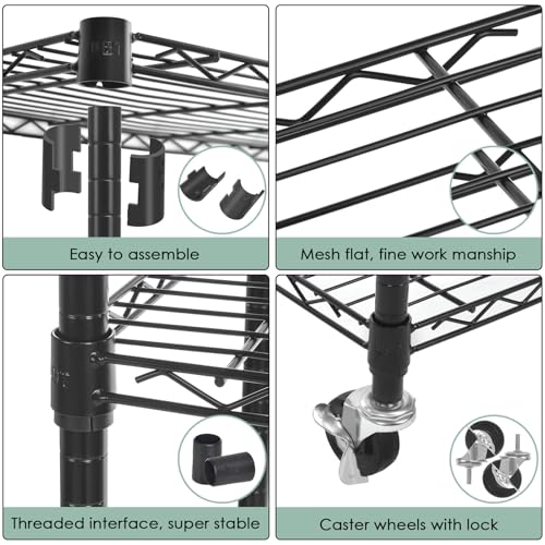 3-Tier Storage Shelves, Heavy Duty Metal Shelves Wire Rack Shelving Unit, Adjustable Shelf with Wheels for Home Office Garage Kitchen Bathroom,23.4" Wx13.6 Dx32.5 H - size: 3Tier 23.4"W x 13.6"D x 32.5"H